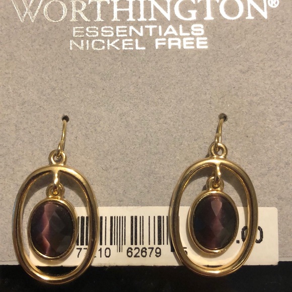 Golden tone earrings with stone - Picture 4 of 10